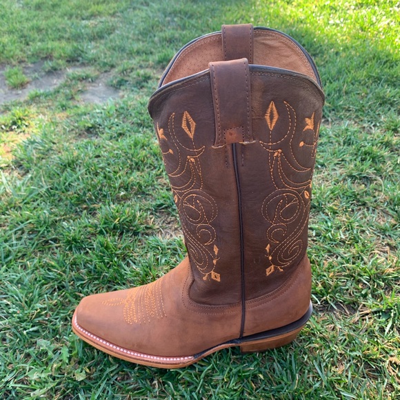Women's Western Cowgirl Boots Cubans heel 404 tan - Picture 3 of 7